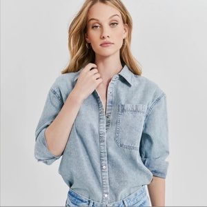 Something Navy | Acid Wash Denim Top MEDIUM